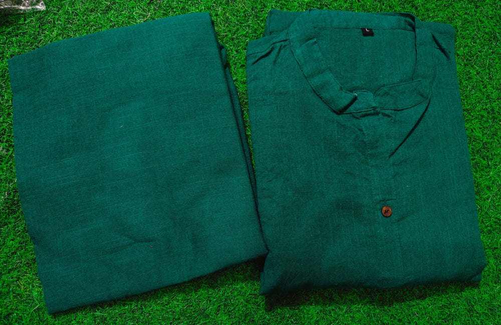 Emerald Fern Button-Down Kurta Set