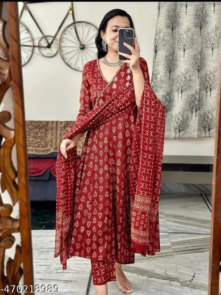 Crimson Heritage Printed Kurta Set with Dupatta