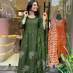 Olive Meadow Embroidered Kurta Set with Dupatta