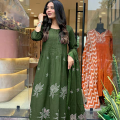 Olive Meadow Embroidered Kurta Set with Dupatta