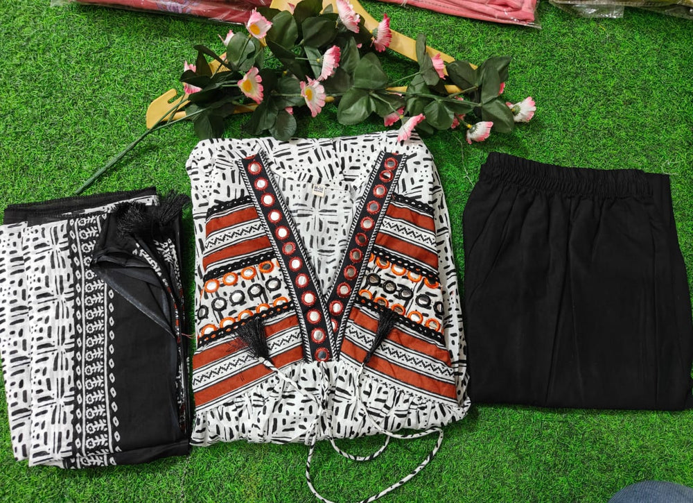 Ivory Noir Tribal Print Kurta Set with Dupatta