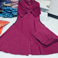 Berry Bloom Solid Kurta Set