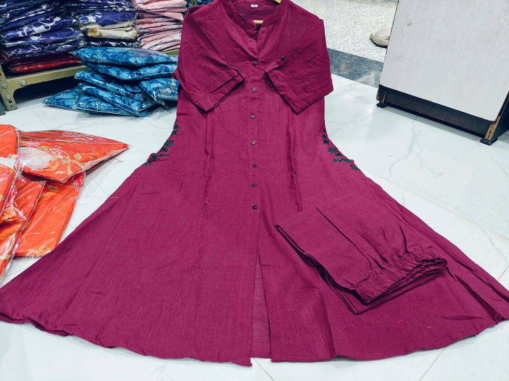 Berry Bloom Solid Kurta Set