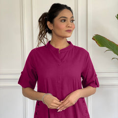 Berry Bloom Solid Kurta Set