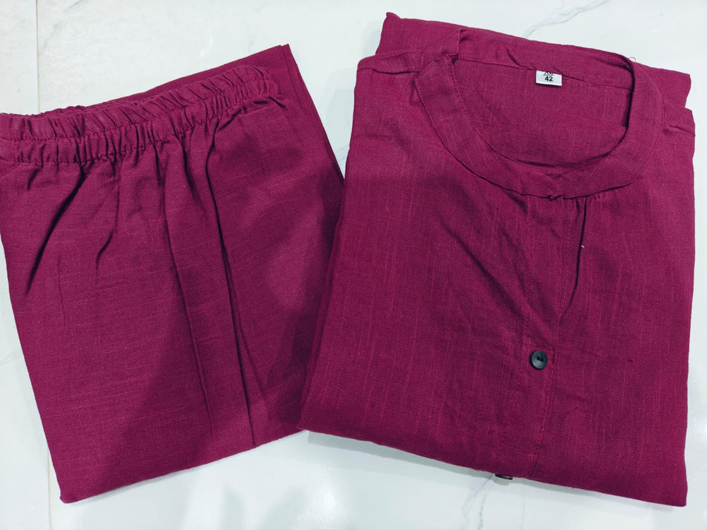 Berry Bloom Solid Kurta Set