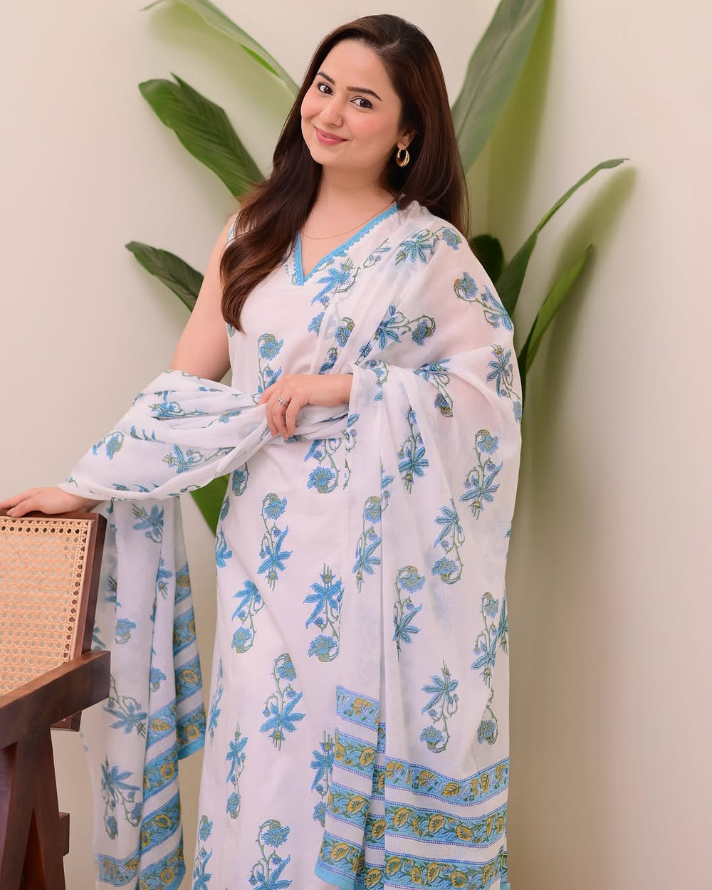 Azure Bloom Printed Kurta Set with Dupatta