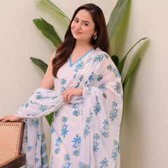 Azure Bloom Printed Kurta Set with Dupatta