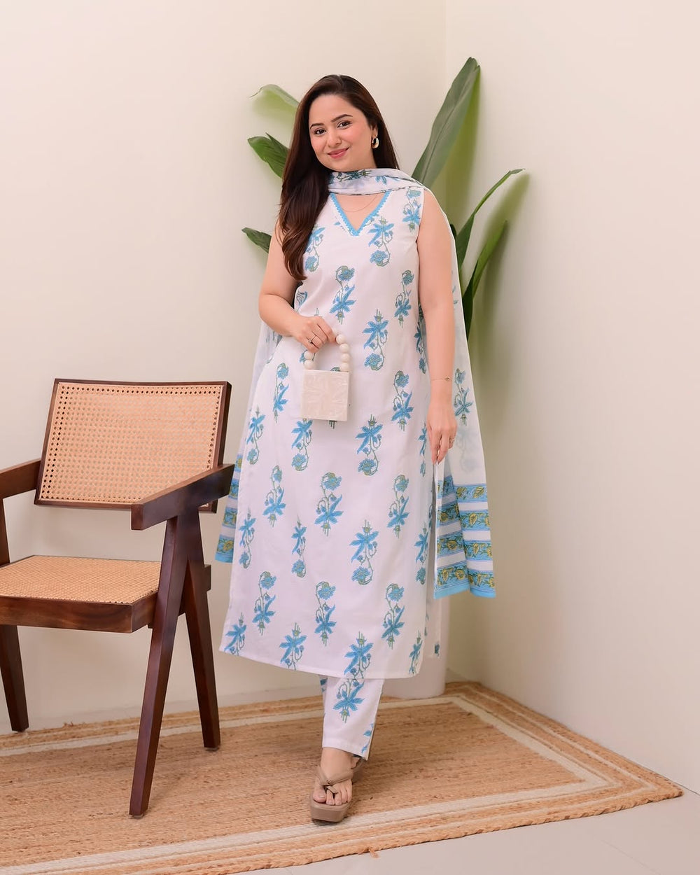 Azure Bloom Printed Kurta Set with Dupatta