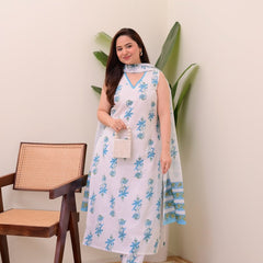 Azure Bloom Printed Kurta Set with Dupatta