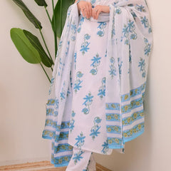 Azure Bloom Printed Kurta Set with Dupatta