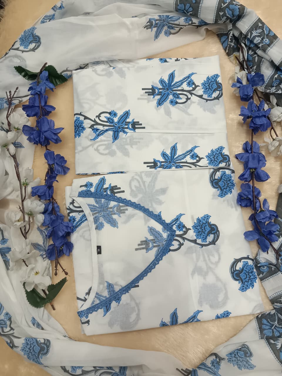 Azure Bloom Printed Kurta Set with Dupatta