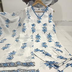 Azure Bloom Printed Kurta Set with Dupatta