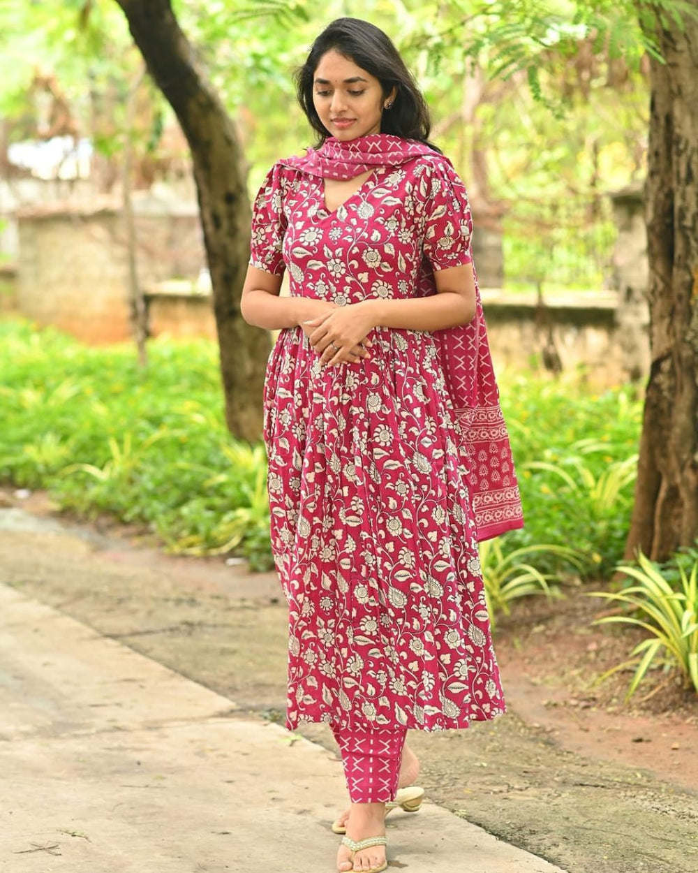 Gulnaar Maroon Floral Kurta Set with Dupatta