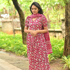 Gulnaar Maroon Floral Kurta Set with Dupatta