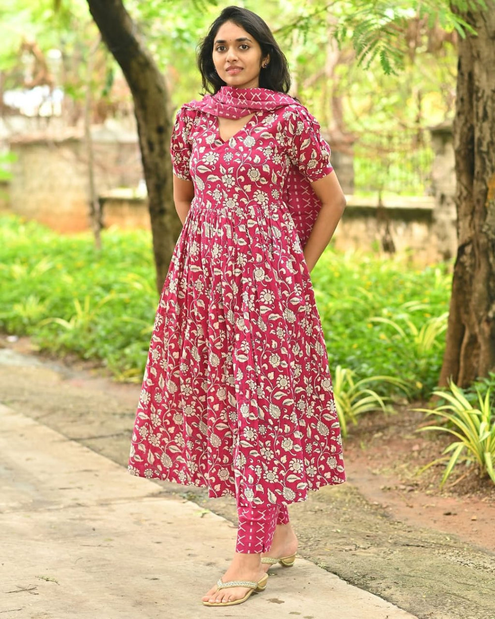 Gulnaar Maroon Floral Kurta Set with Dupatta