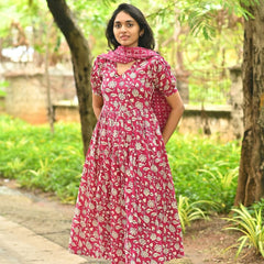 Gulnaar Maroon Floral Kurta Set with Dupatta