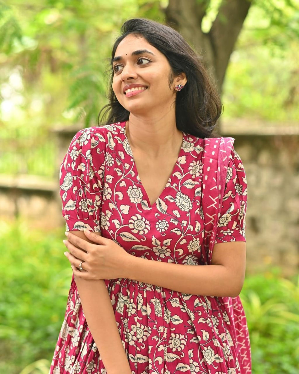 Gulnaar Maroon Floral Kurta Set with Dupatta