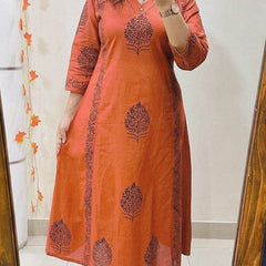 Aarohi Rust Handblock Print Kurta Set