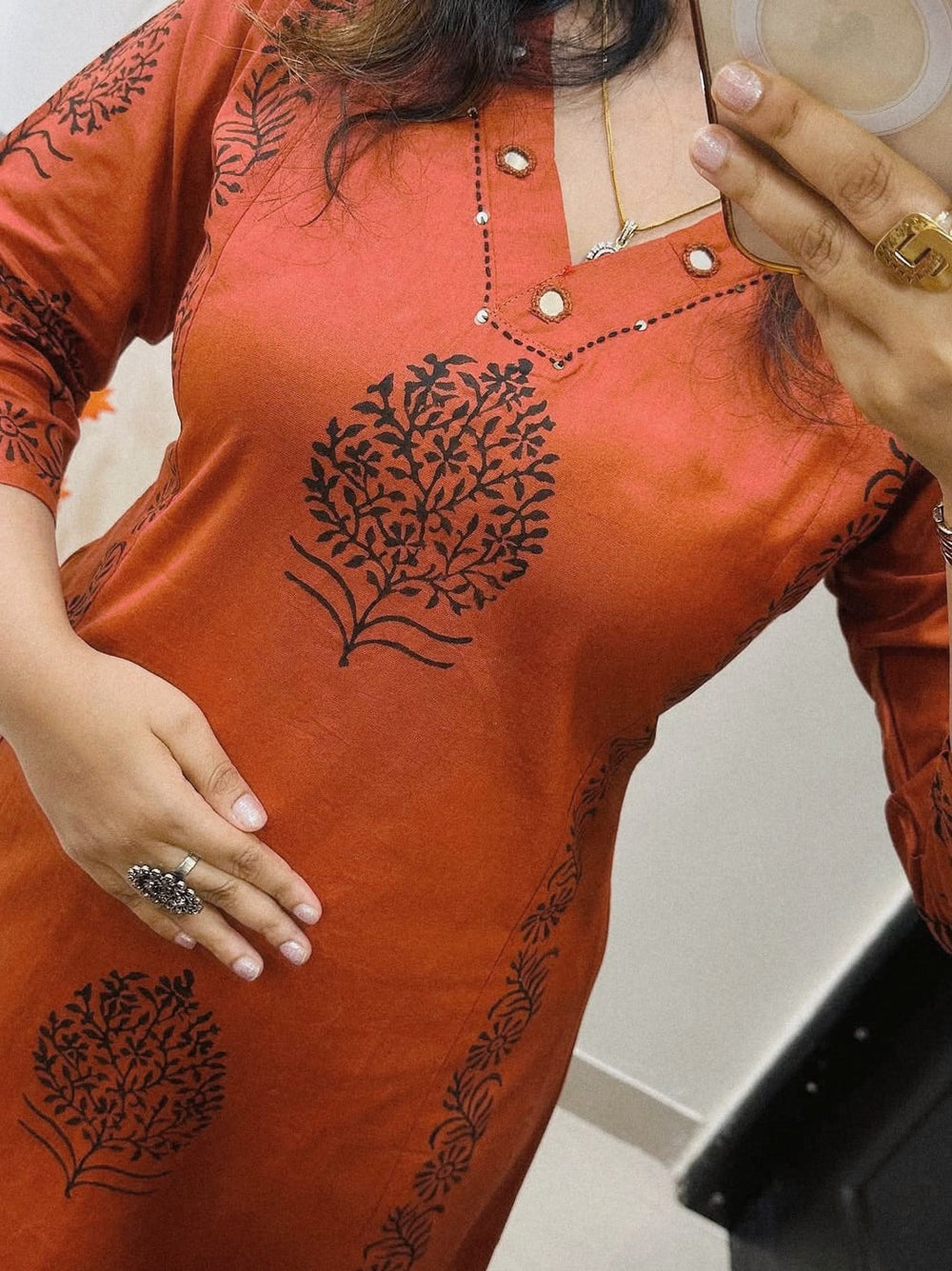 Aarohi Rust Handblock Print Kurta Set