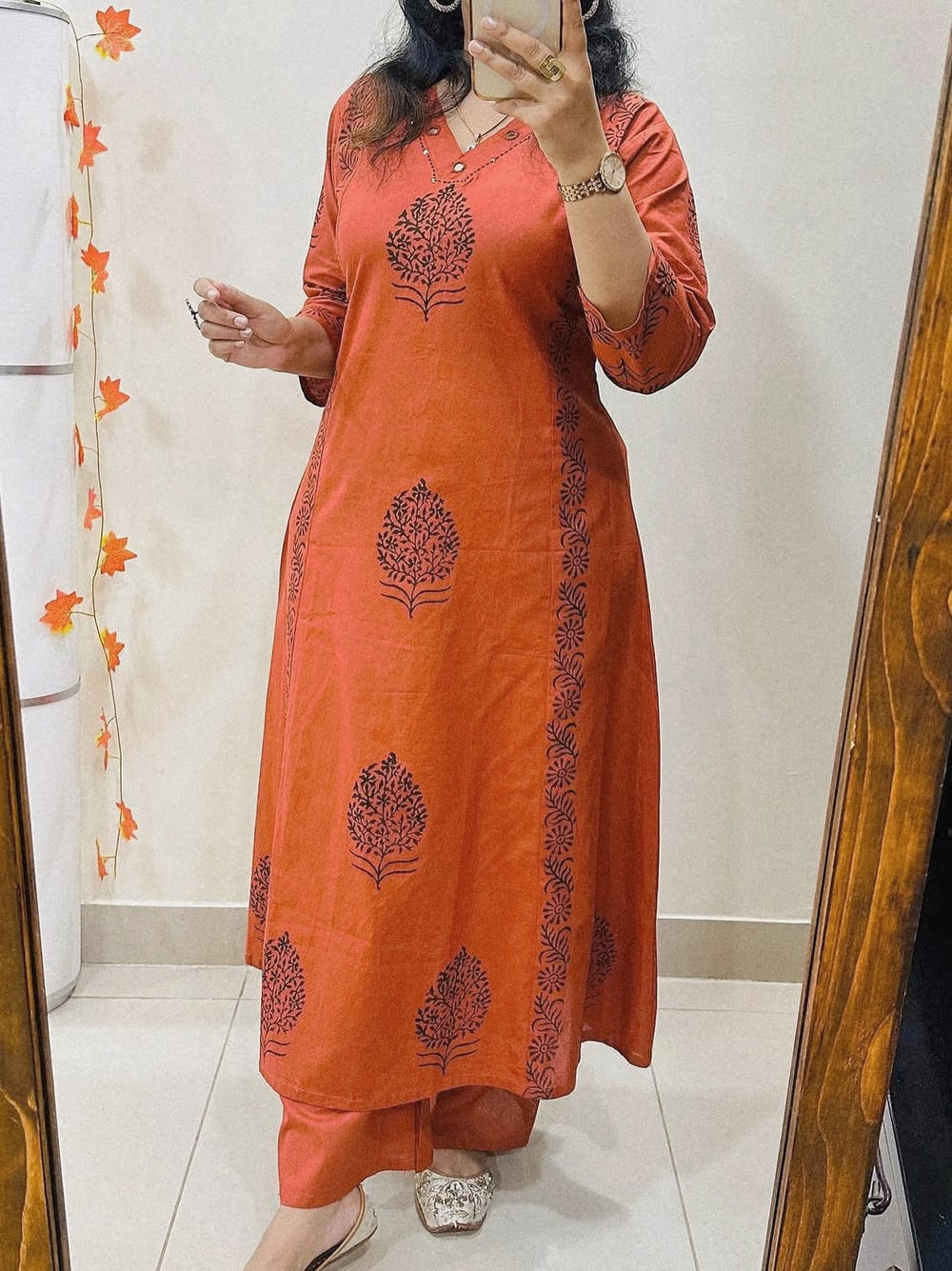 Aarohi Rust Handblock Print Kurta Set