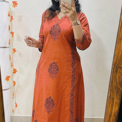 Aarohi Rust Handblock Print Kurta Set