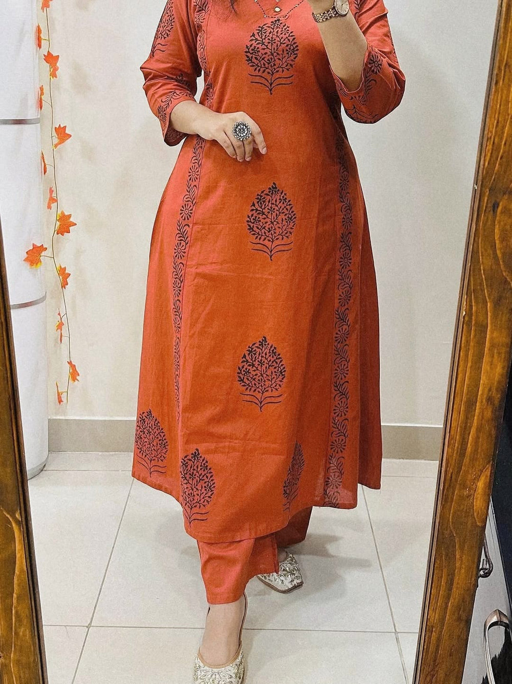 Aarohi Rust Handblock Print Kurta Set