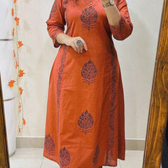 Aarohi Rust Handblock Print Kurta Set