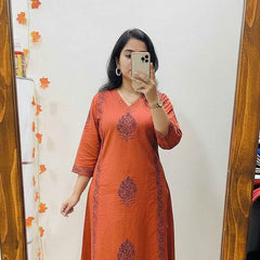 Aarohi Rust Handblock Print Kurta Set