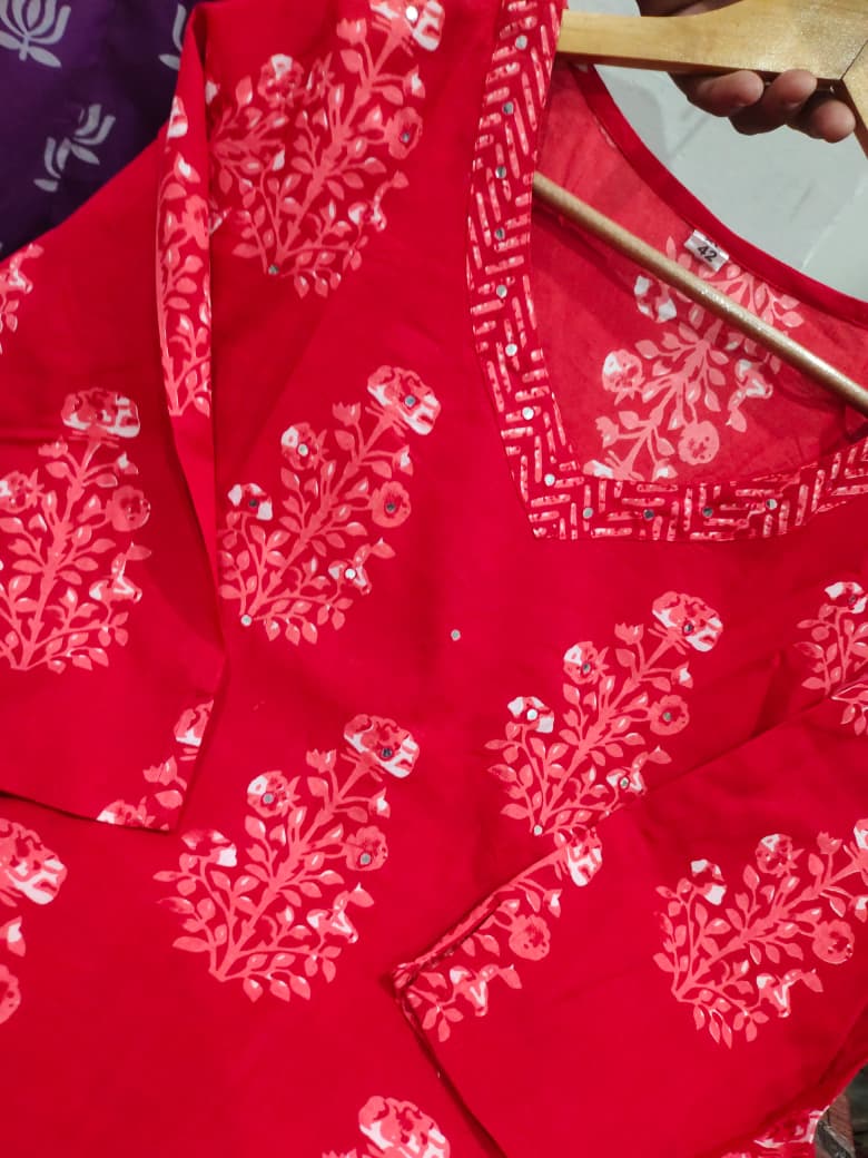 Ruhani Red Handblock Kurta Set with Dupatta