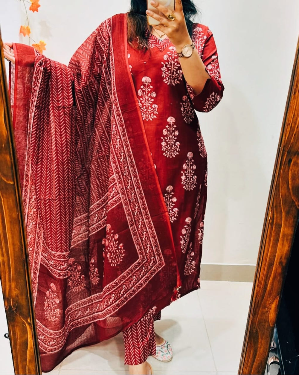 Ruhani Red Handblock Kurta Set with Dupatta