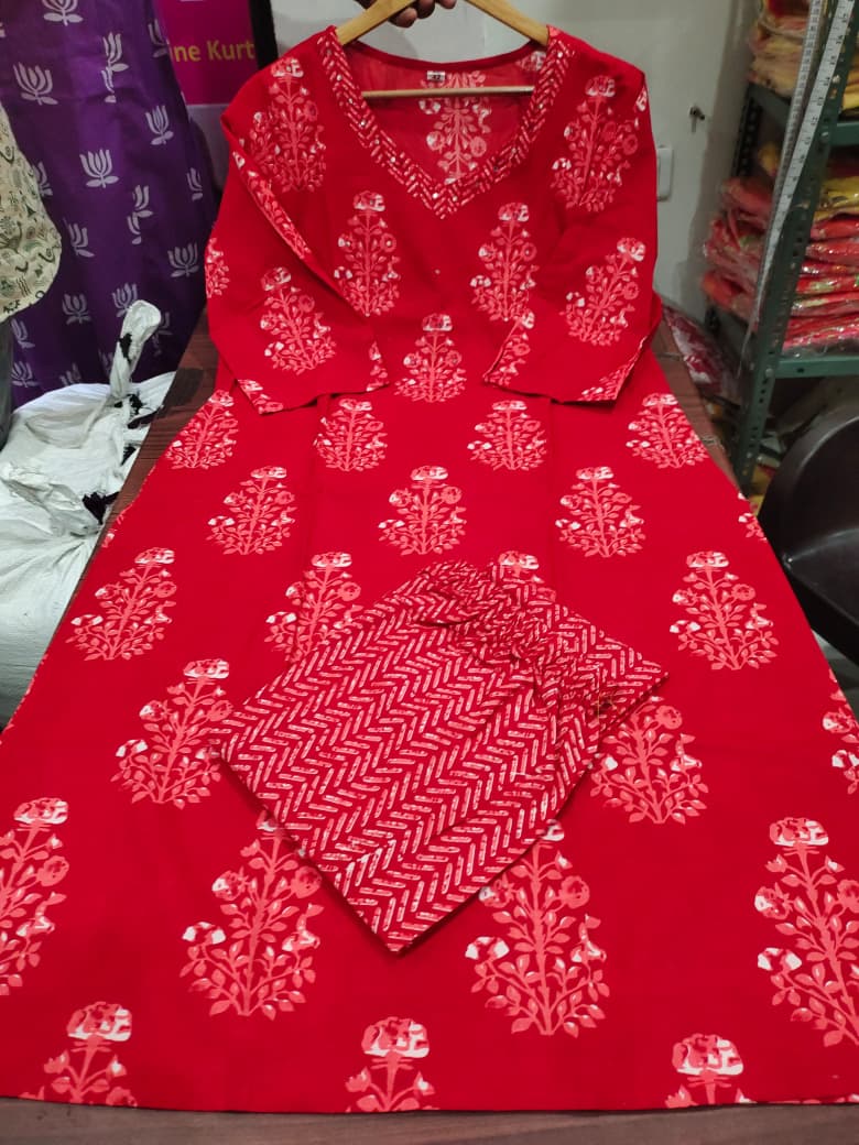 Ruhani Red Handblock Kurta Set with Dupatta