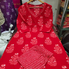 Ruhani Red Handblock Kurta Set with Dupatta
