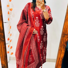 Ruhani Red Handblock Kurta Set with Dupatta