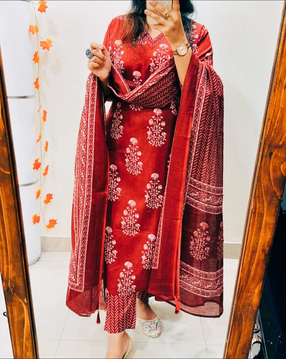 Ruhani Red Handblock Kurta Set with Dupatta