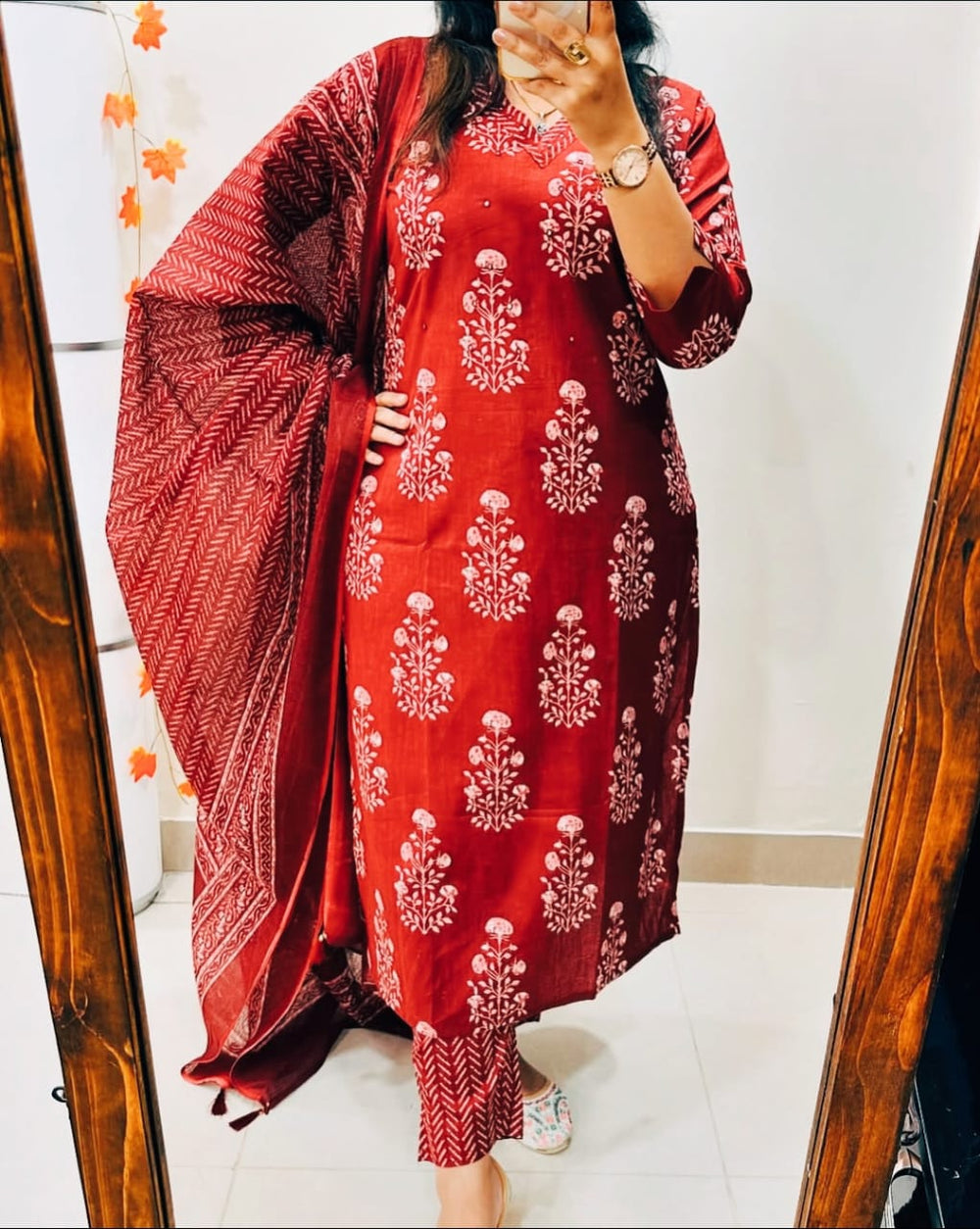 Ruhani Red Handblock Kurta Set with Dupatta