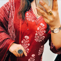 Ruhani Red Handblock Kurta Set with Dupatta