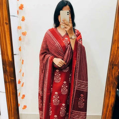 Ruhani Red Handblock Kurta Set with Dupatta