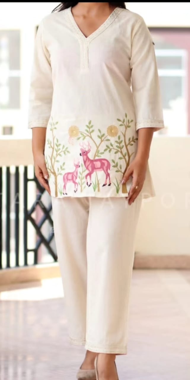 Mrigya Ivory Handcrafted Kurta Pant Set