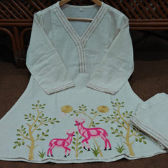 Mrigya Ivory Handcrafted Kurta Pant Set