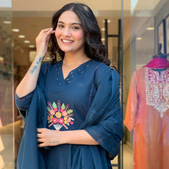 Noor Teal Floral Embroidered Kurta Set
