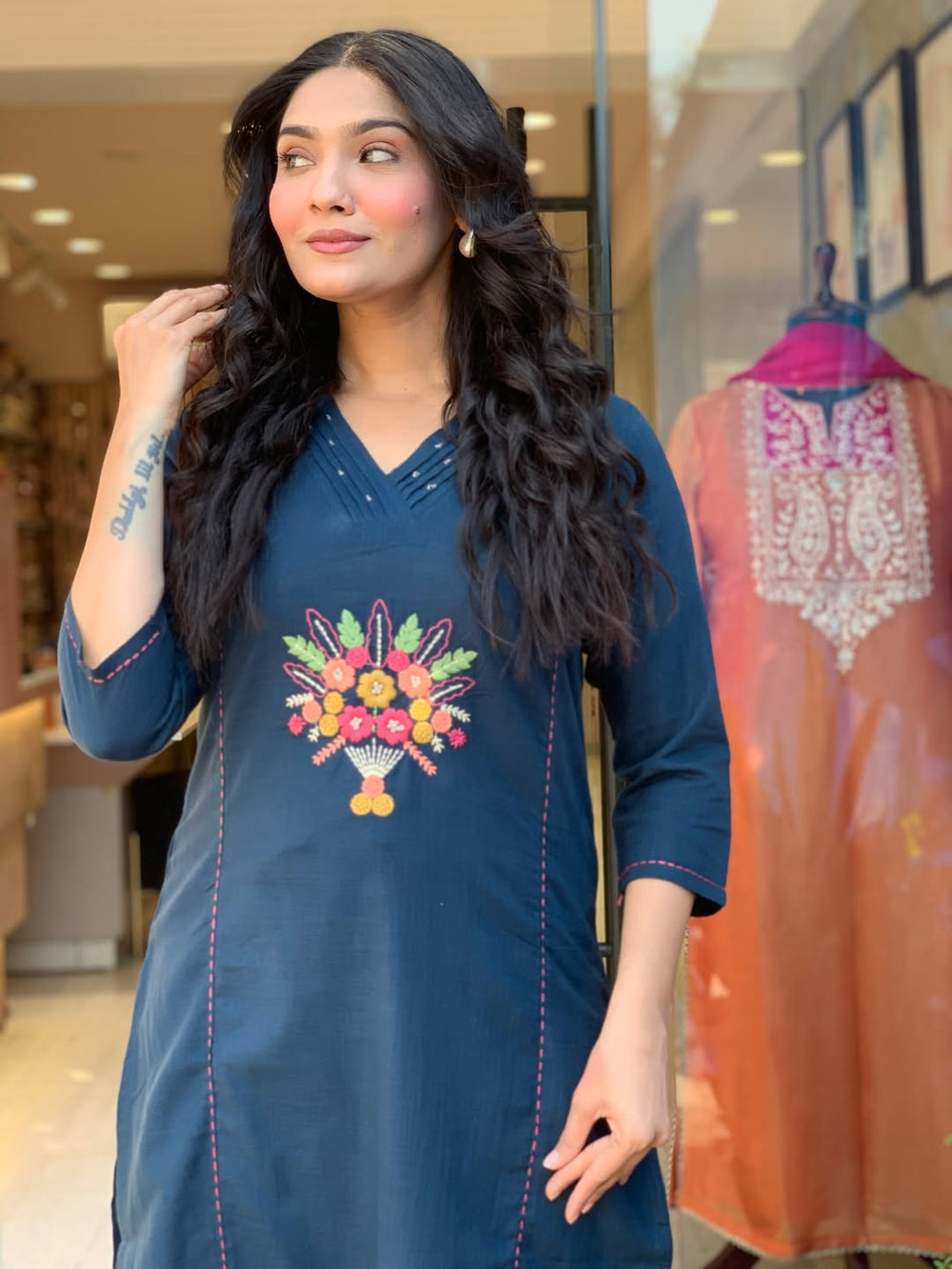 Noor Teal Floral Embroidered Kurta Set