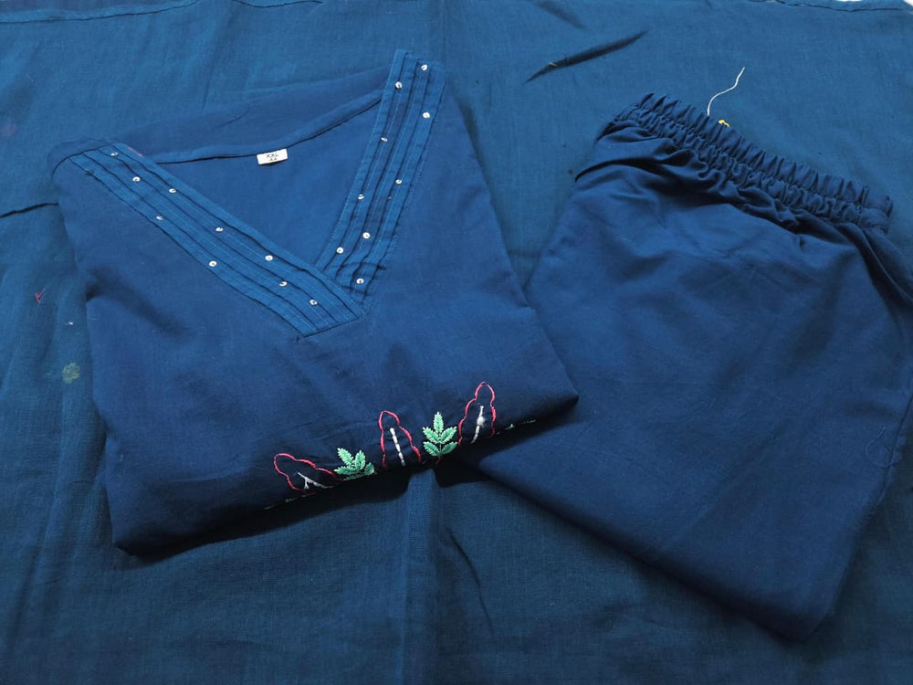 Noor Teal Floral Embroidered Kurta Set