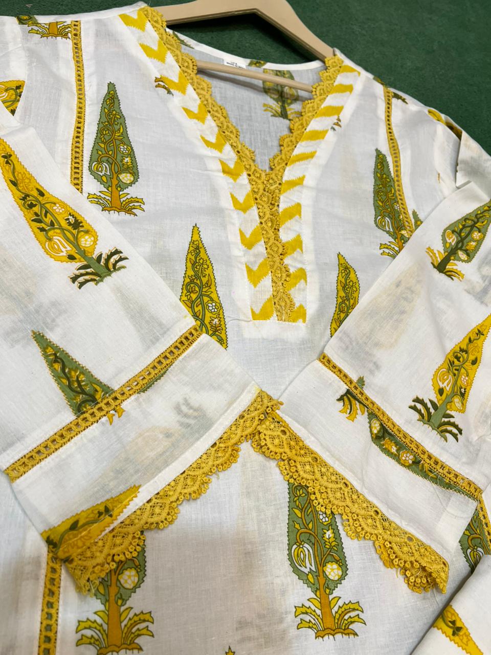 Golden Gulmohar” Cotton Kurta Pant Dupatta Set