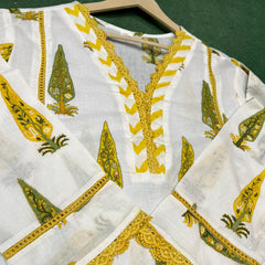 Golden Gulmohar” Cotton Kurta Pant Dupatta Set