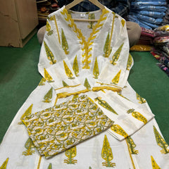 Golden Gulmohar” Cotton Kurta Pant Dupatta Set