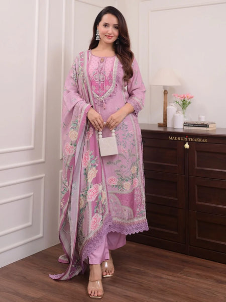 Gulnaar Blush Floral Embroidered Kurta Set with Dupatta