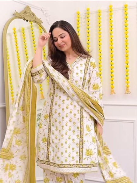 Gulbahar Yellow Floral Kurta Set with Dupatta