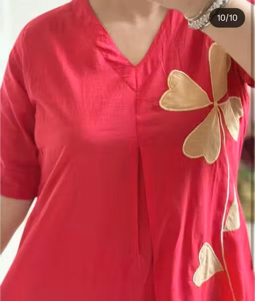 Crimson Petal Appliqué Kurta Pant Set